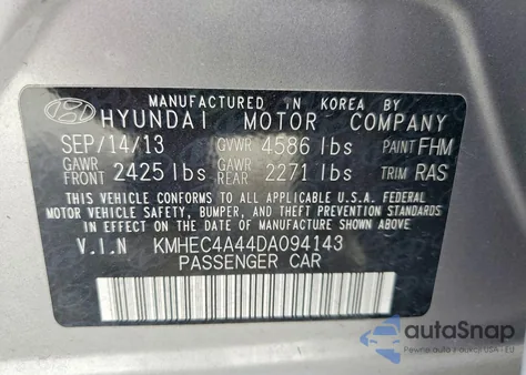 2013 Hyundai Sonata Hybrid z USA, uszkodzony, nr VIN KMHEC4A44DA094143